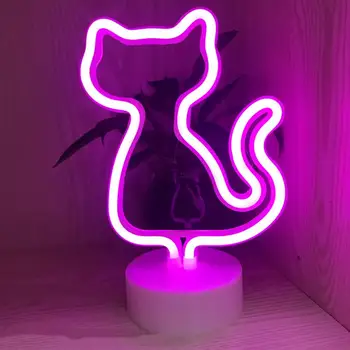 Led неонова лампа на творческа форма, неон лека нощ с USB/батерии, теми, животни, котка, Елена, неонова реклама, декор за парти