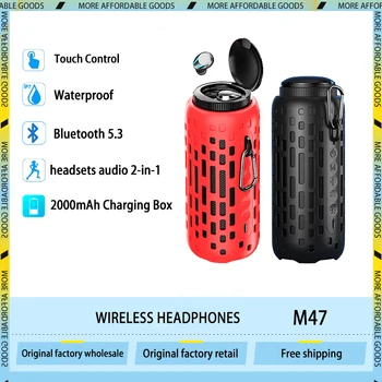 Нови Динамиката на М47 TWS Two-In-One Bluetooth Слушалки Безжични Слушалки HD Стерео Спортни Водоустойчиви Слушалки Слушалки С Микрофон