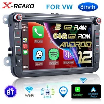 X-REAKO 8-инчов Авто Радио Android 2 + 64G GPS, WIFI, Bluetooth, GPS Навигация 2din За Volkswagen чанта glof 5 Passat и Skoda Кола Стерео