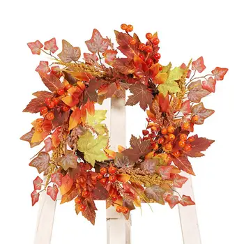 Украса под формата на тикви за Хелоуин, Дървен Венец от изкуствени растения за есента, реколтата, Интериор на верандата Ръчно изработени Стенни Вратата