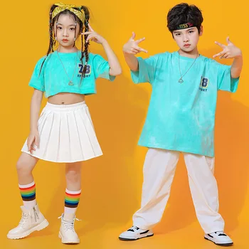 Многоцветен съкратен топ за момичета в стил хип-хоп, панталони за улични танци, Обикновена Джоггеры за момчета, Детска Градинска дрехи, детски джаз костюм