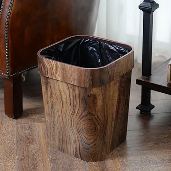 Кошчето за боклук с имитация на дърво в ретро стил, кошница за тоалетна хартия в хола, кухня, пластмасова кофа за боклук с нажимным пръстен без капак