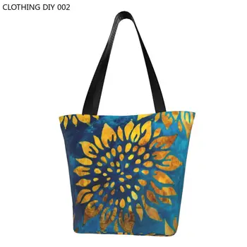 Изработен По поръчка на Златен Слънчоглед на синьо поле за оцветяване на вратовръзки, холщовая пазарска чанта, Дамска чанта за Пазаруване с Цветя, Чанти за пазаруване