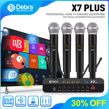 Дебра X7PLUS 4-Канален Безжичен Микрофон С DSP-Реверберацией, Bluetooth Версия 5.0, Оптичен Интерфейс За ТВ-Караоке на Църковната Партита