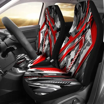 Калъф за авто седалка Настроението в сиво-червено стил в стил Racing Army, комплект от 2 универсални защитни покривала за предните седалки