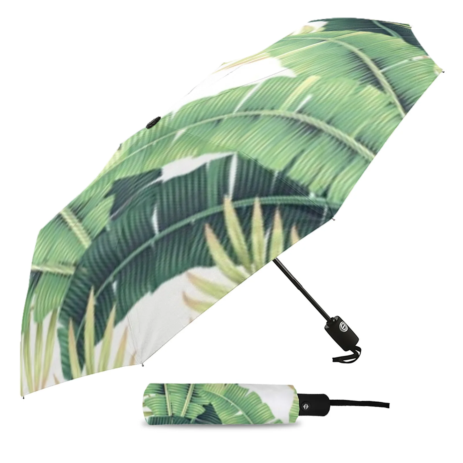 Автоматичен чадър с тропически палми и бананови листа, Портативен сгъваем чадър от слънце и дъжд, женски чадър чадър