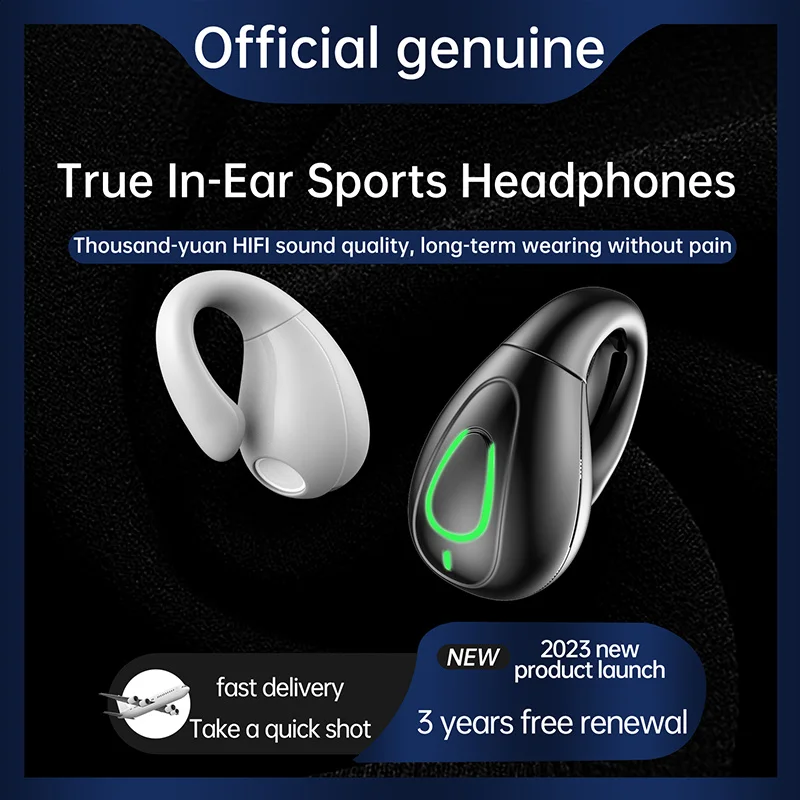 Нов скоба за ушите S20, Слушалки с едно ухо, Безжични Bluetooth слушалки с въздушна проводимост, с микрофон, HiFi качество на звука, Спортни слушалки IPX5