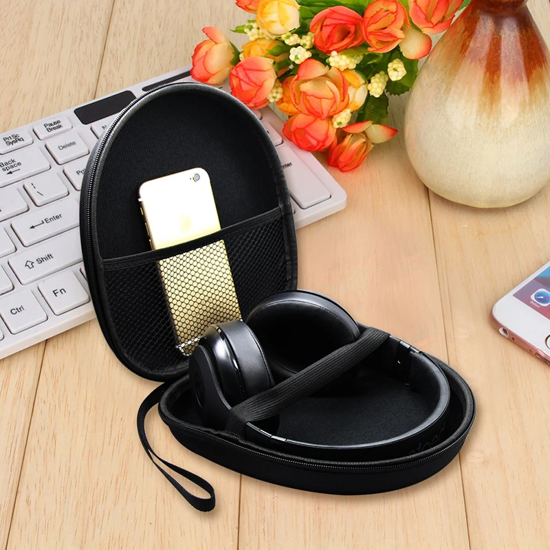 Твърд калъф за слушалки, кабел за слушалки, Калъф за носене, чанта за съхранение на SD карта, черен